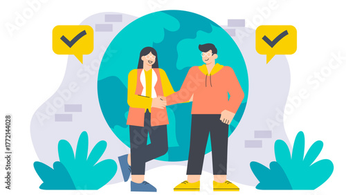 International Business Agreement and Partnership Flat Vector Illustration