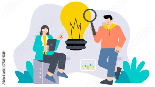 Business People Developing Innovative Solutions Flat Vector Illustration