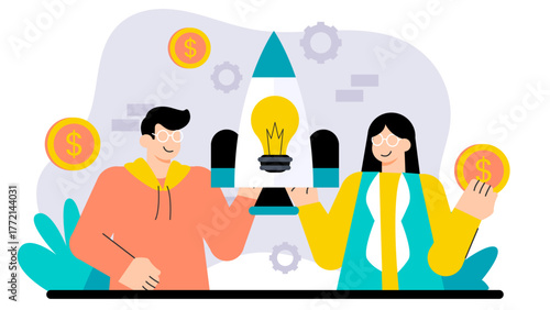 Startup Funding and Venture Capital Investment Flat Vector Illustration