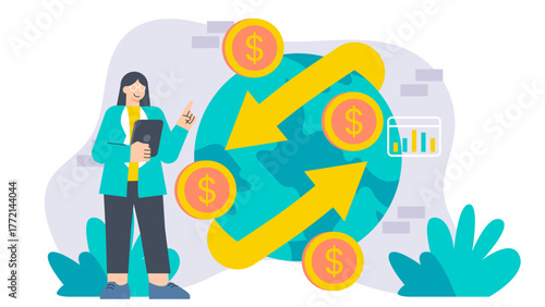 Worldwide Trade and Global Economy Concept Flat Vector Illustration