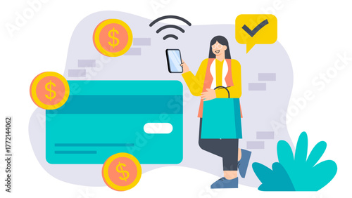 Business Credit Card and Online Payment Flat Vector Illustration