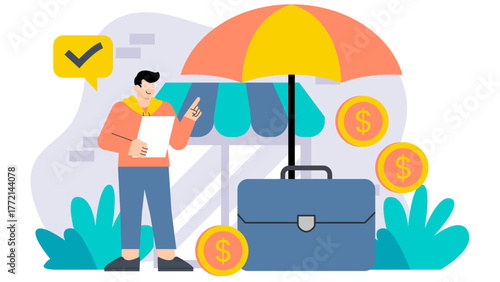 Business Insurance and Risk Protection Flat Vector Illustration