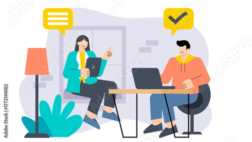Flat Design Coworking Space and Shared Office Flat Vector Illustration