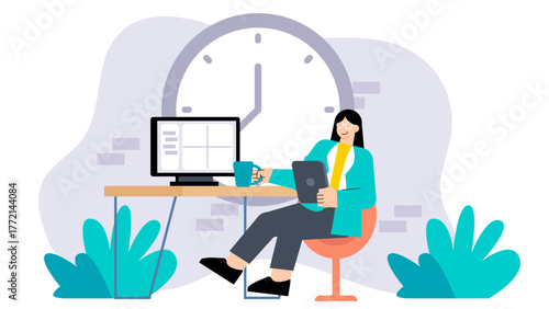 Flexible Working Hours and Modern Workplace Flat Vector Illustration