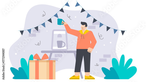 Flat Design Office Celebration and Party Concept Flat Vector Illustration