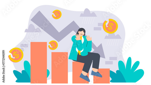 Flat Design Business Failure and Bankruptcy Concept Flat Vector Illustration