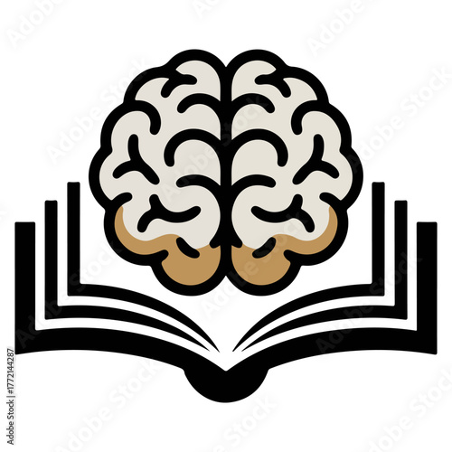 Symbol of learning: brain resting on a open book. A powerful illustration representing knowledge, intelligence, and education