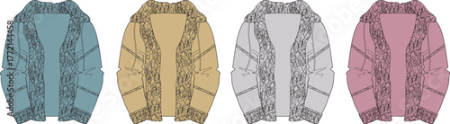 Collection of elegant cardigans in four different pastel colors for women's fashion