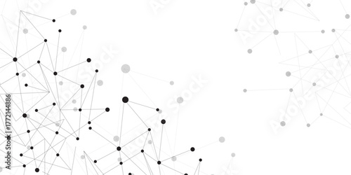 Technology abstract white digital background of connected dot with black line .many squares and rectangle shapes .Internet connection network high digital technology with connecting points and