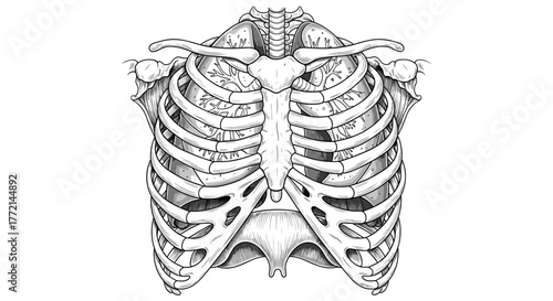 Detailed illustration of a human rib cage