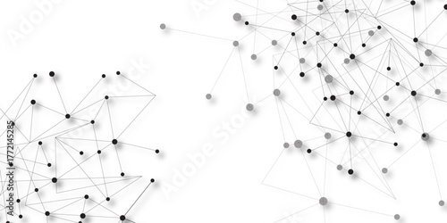 Technology abstract white digital background of connected dot with black line .many squares and rectangle shapes .Internet connection network high digital technology with connecting points and