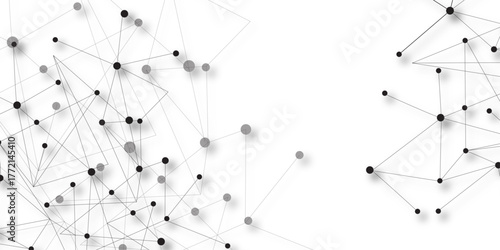 Technology abstract white digital background of connected dot with black line .many squares and rectangle shapes .Internet connection network high digital technology with connecting points and