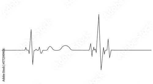 Continuous one line art illustration depicting a medical heartbeat electrocardiogram pulse