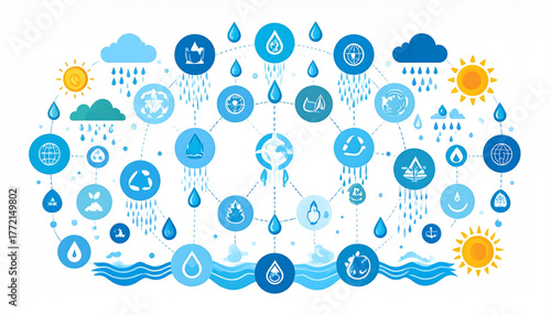 Clean Vector Infographic of Water Cycle with Icons