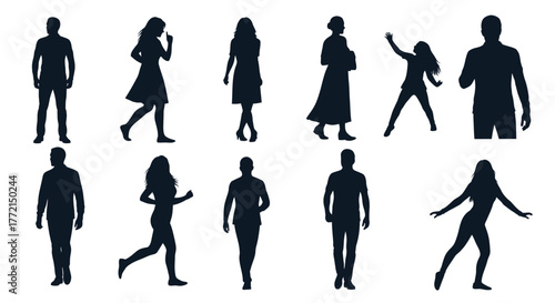 Collection of diverse silhouette figures depicting people in various poses