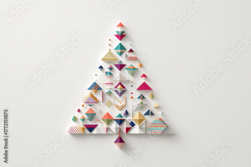 Minimalist Christmas tree made of geometric shapes.