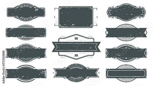 Collection of vintage grunge banners and frames for labels and design elements.