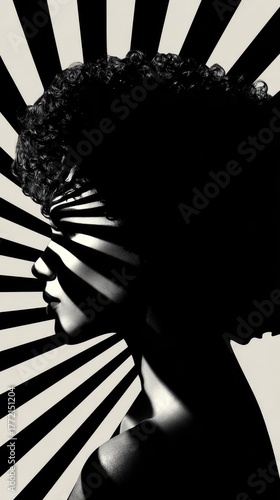 Wallpaper Mural Silhouette of Woman with Striped Shadow Pattern in Creative Black and White Portrait Torontodigital.ca