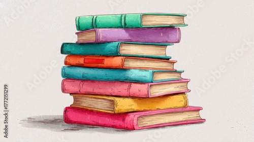 Colorful Stacked Books on White Background for Educational or Library Use