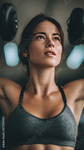 Wallpaper Mural Focused Young Woman Lifting Weights in Gym Environment for Fitness and Strength Training Torontodigital.ca