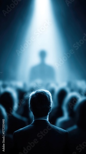 Wallpaper Mural Illuminated Figure on Stage Captivates Audience with Dramatic Spotlight Torontodigital.ca