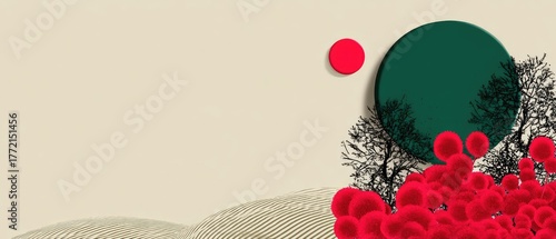 Wallpaper Mural Abstract Landscape with Bold Shapes and Natural Elements in Minimalistic Design Torontodigital.ca