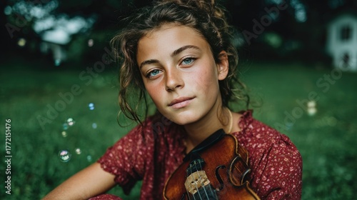 Wallpaper Mural Young Violinist in Nature: Capturing the Serenity and Passion of a Young Musician Outdoors Torontodigital.ca