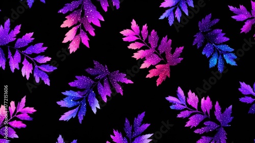 Wallpaper Mural Vibrant Purple and Pink Leaves Pattern on Dark Background Torontodigital.ca
