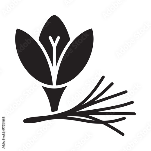 Stylized black and white icon of a saffron flower and stigmas