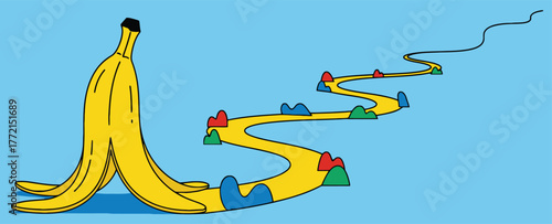 Winding Road from Banana Peel, Cartoon Concept