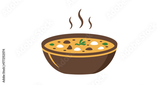 Bowl of Hot Soup with Steam Illustration.