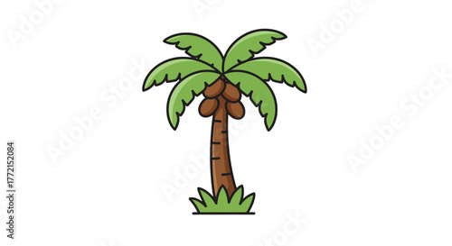Cartoon illustration of a tropical palm tree with coconuts.