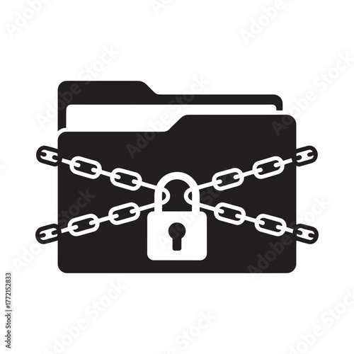 Black folder secured with padlock and chains for data protection