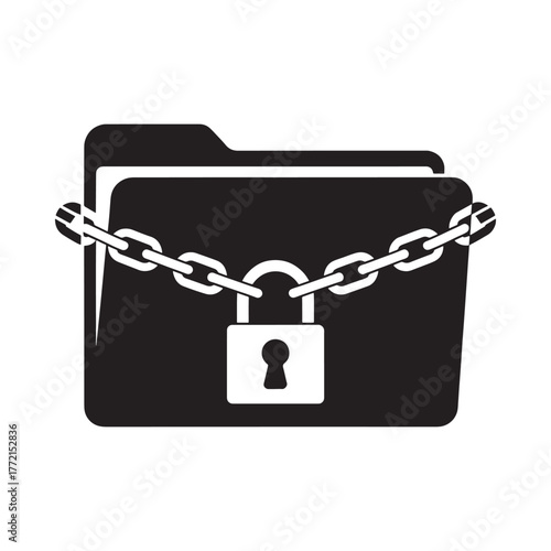 Black folder icon secured with a chain and padlock symbol