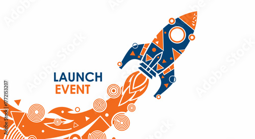Bold rocket launch event graphic perfect for startup branding and innovative technology product promotion to create buzz and excitement for your brand