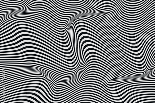 Background with wavy lines. Twisted duo tone backgrounds. Abstract pattern from lines, halftone effect. Black and white texture