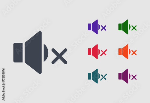 Colorful Mute Speaker Icon Set for User Interface Design.
