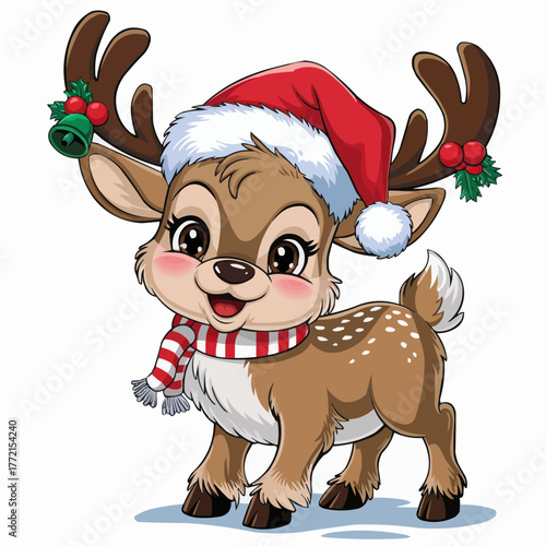 reindeer with santa claus hat