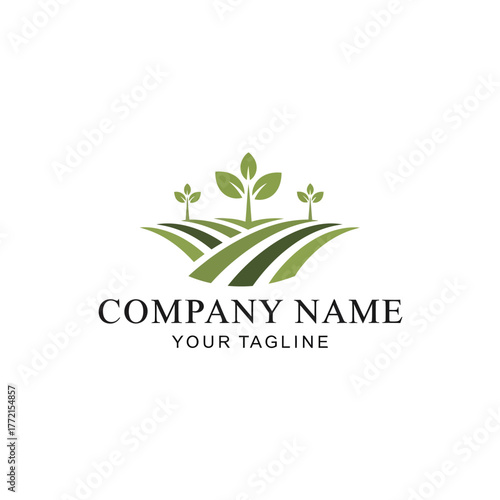 A logo featuring green rolling fields with three stylized growing plants, representing agriculture or nature.