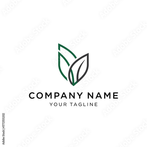 Free Download Minimalist logo design featuring two stylized leaves forming a V shape with placeholder text for company name and tagline. - GFXLoad
