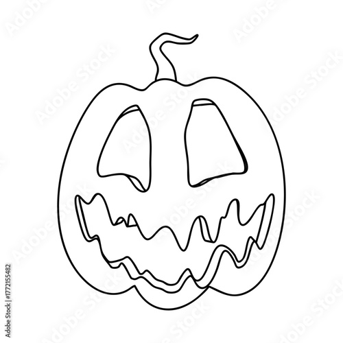 Outline for Coloring of Halloween Pumpkin. One of the Fall Holiday Symbol. Vector Illustration.