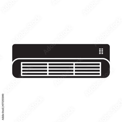 Black silhouette of a modern air conditioner unit on a white background