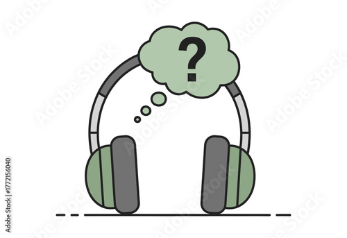 Headphones with a question mark in a thought bubble representing confusion or uncertainty.