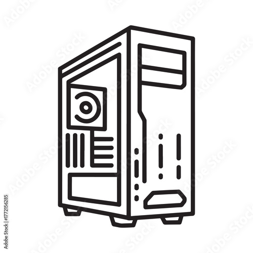 Modern computer tower case outline illustration for technology and gaming