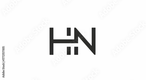 Bold geometric logo shows an interlocking H and N with a central horizontal bar, minimalist. design!