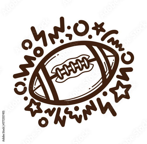 Hand drawn american football with cheers and stars illustration for sports and competition
