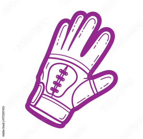 Hand drawn illustration of a baseball glove in purple and white isolated on a white background