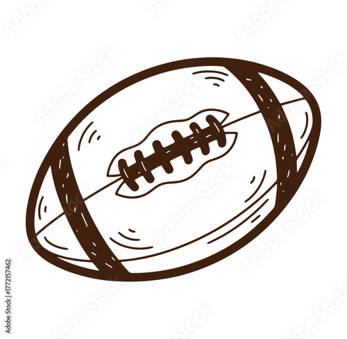 Hand drawn illustration of a brown and white american football against a white background