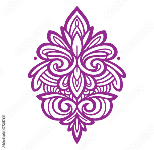 Intricate purple ornament design with detailed flourishes suitable for various design applications