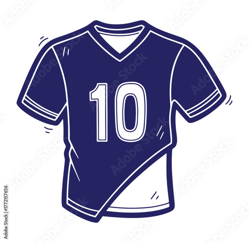 Isolated illustration of a soccer jersey number ten in deep blue with white outlines